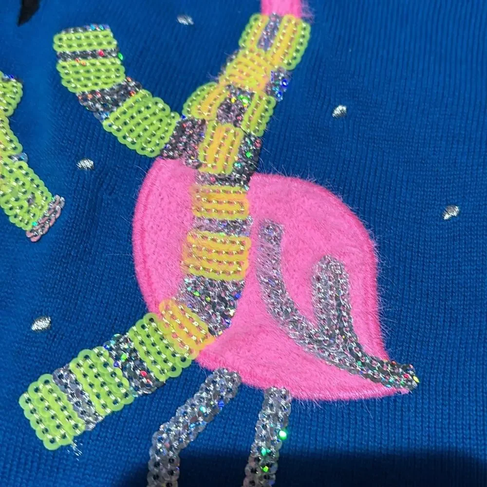 Gymboree S blue long sleeve sweather flamingo details bling sequined nwt perfect